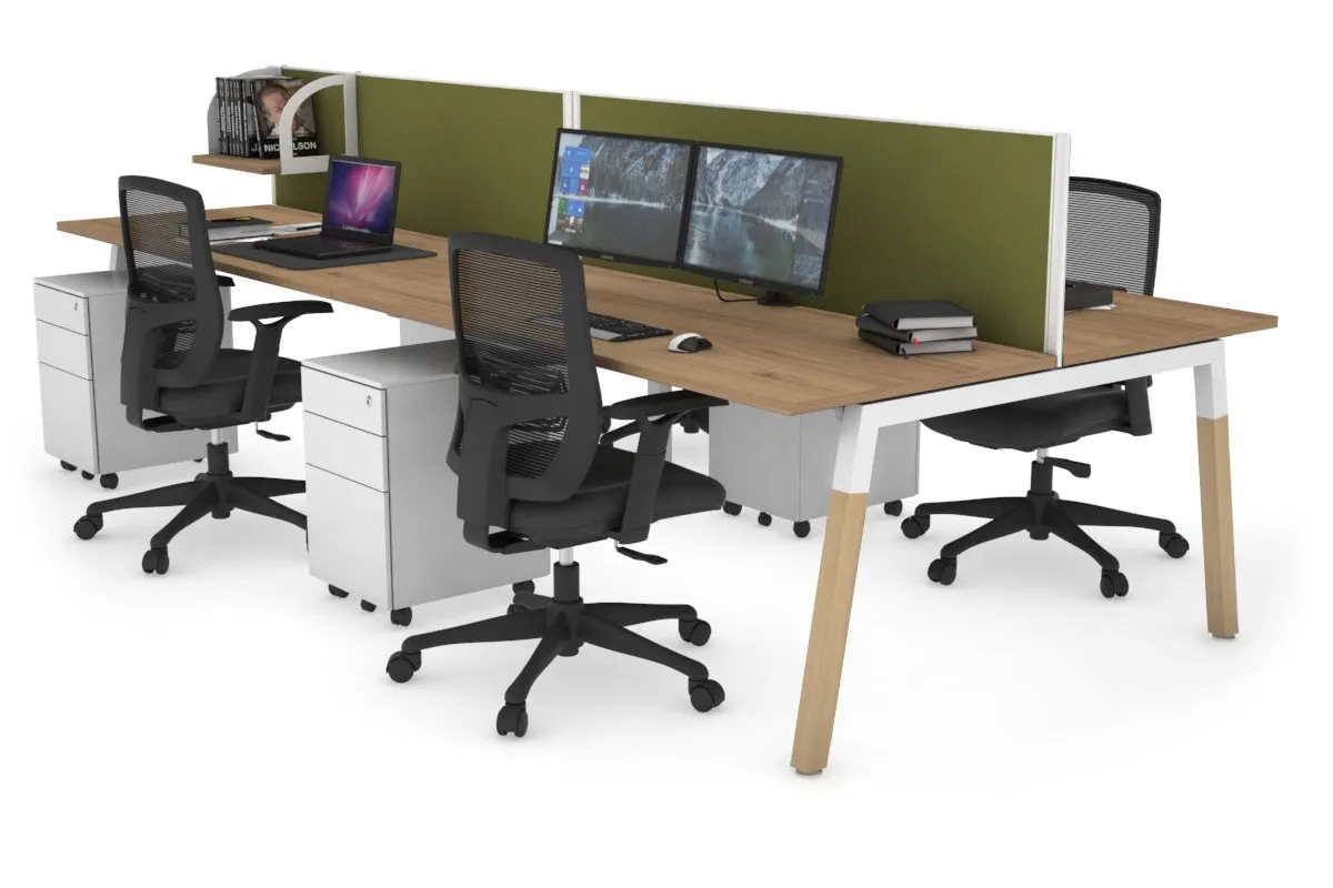 Quadro A Legs 4 Person Office Workstation - Wood Legs Cross Beam [1800L x 700W]