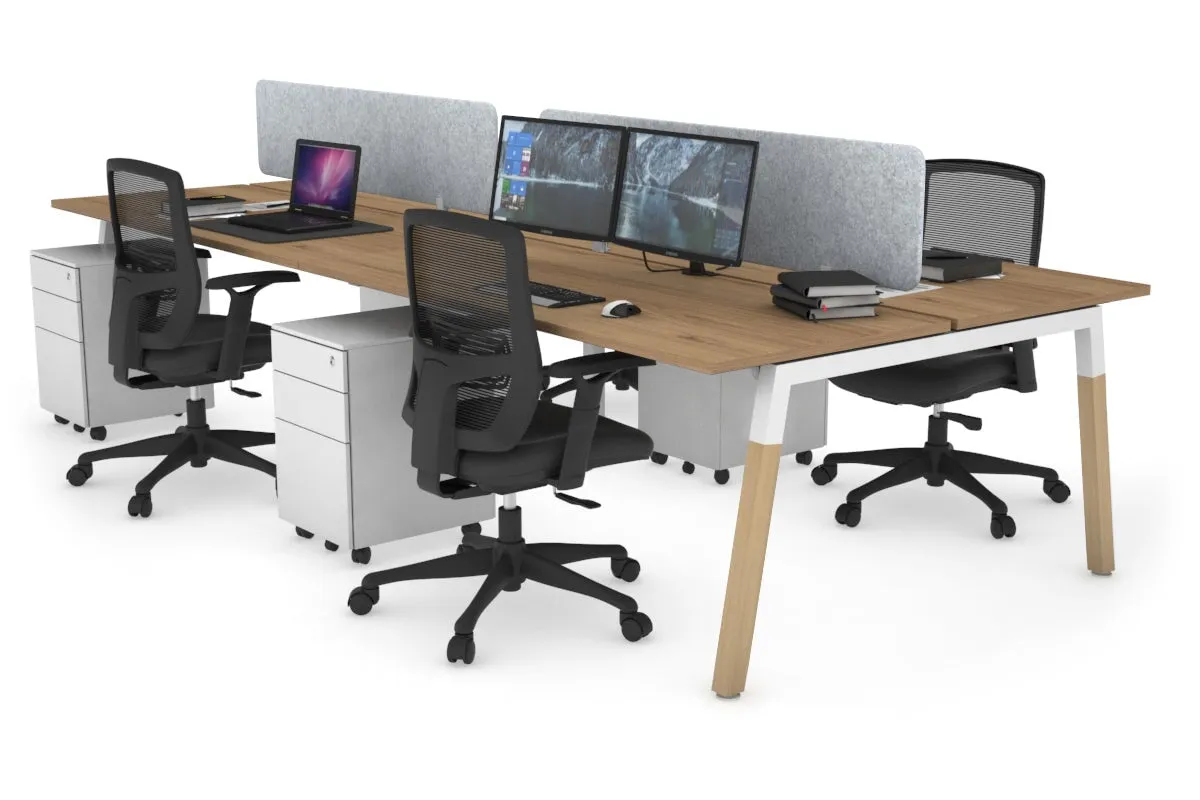 Quadro A Legs 4 Person Office Workstation - Wood Legs Cross Beam [1800L x 700W]