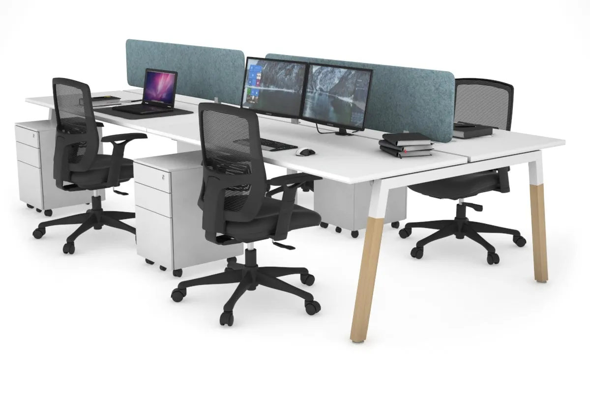 Quadro A Legs 4 Person Office Workstation - Wood Legs Cross Beam [1800L x 700W]