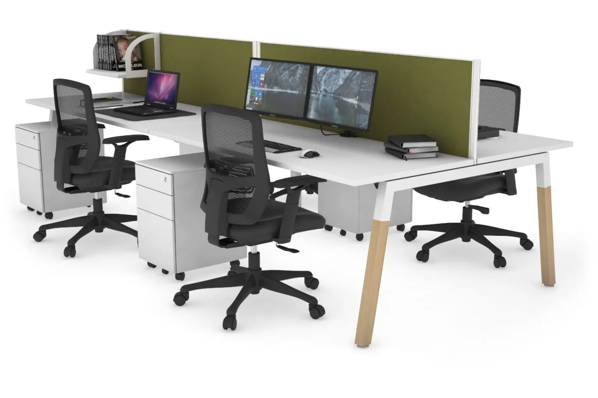 Quadro A Legs 4 Person Office Workstation - Wood Legs Cross Beam [1800L x 700W]