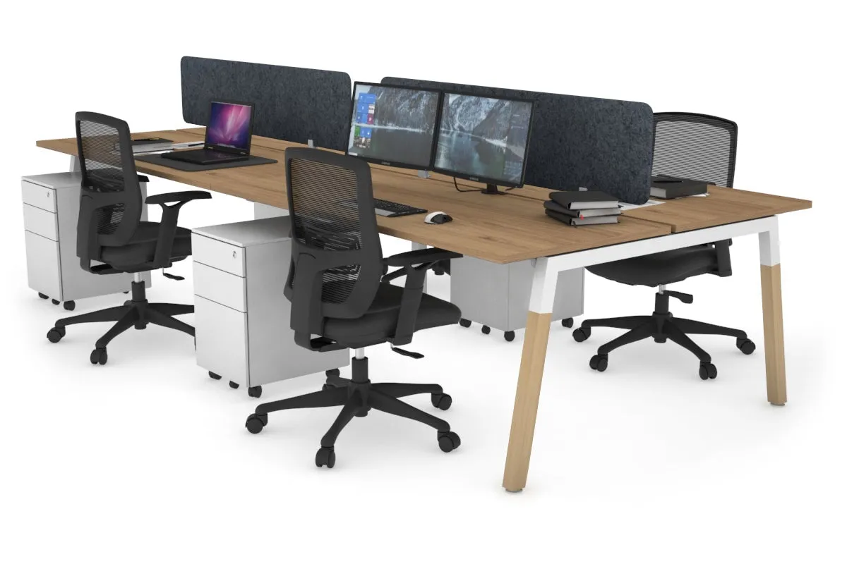 Quadro A Legs 4 Person Office Workstation - Wood Legs Cross Beam [1800L x 700W]