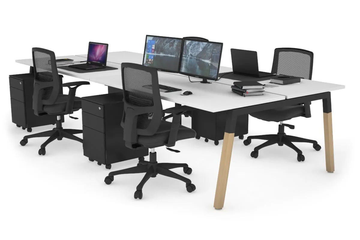 Quadro A Legs 4 Person Office Workstation - Wood Legs Cross Beam [1800L x 700W]