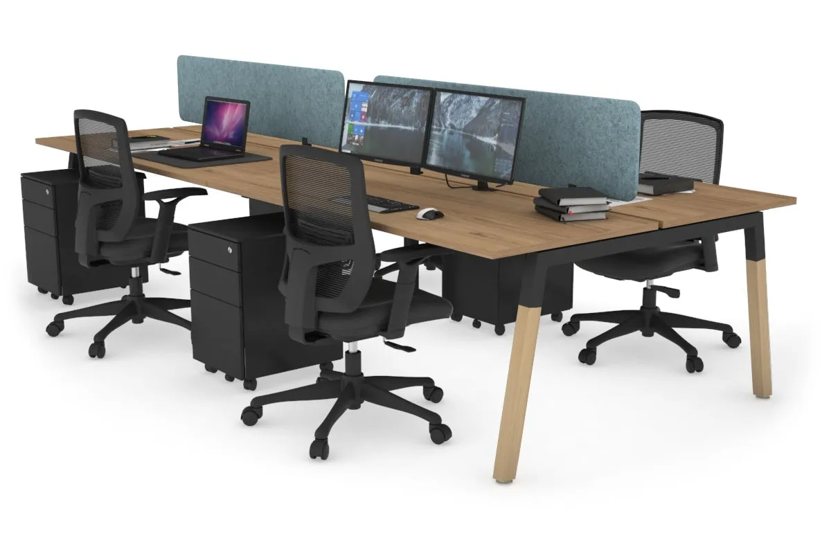 Quadro A Legs 4 Person Office Workstation - Wood Legs Cross Beam [1800L x 700W]