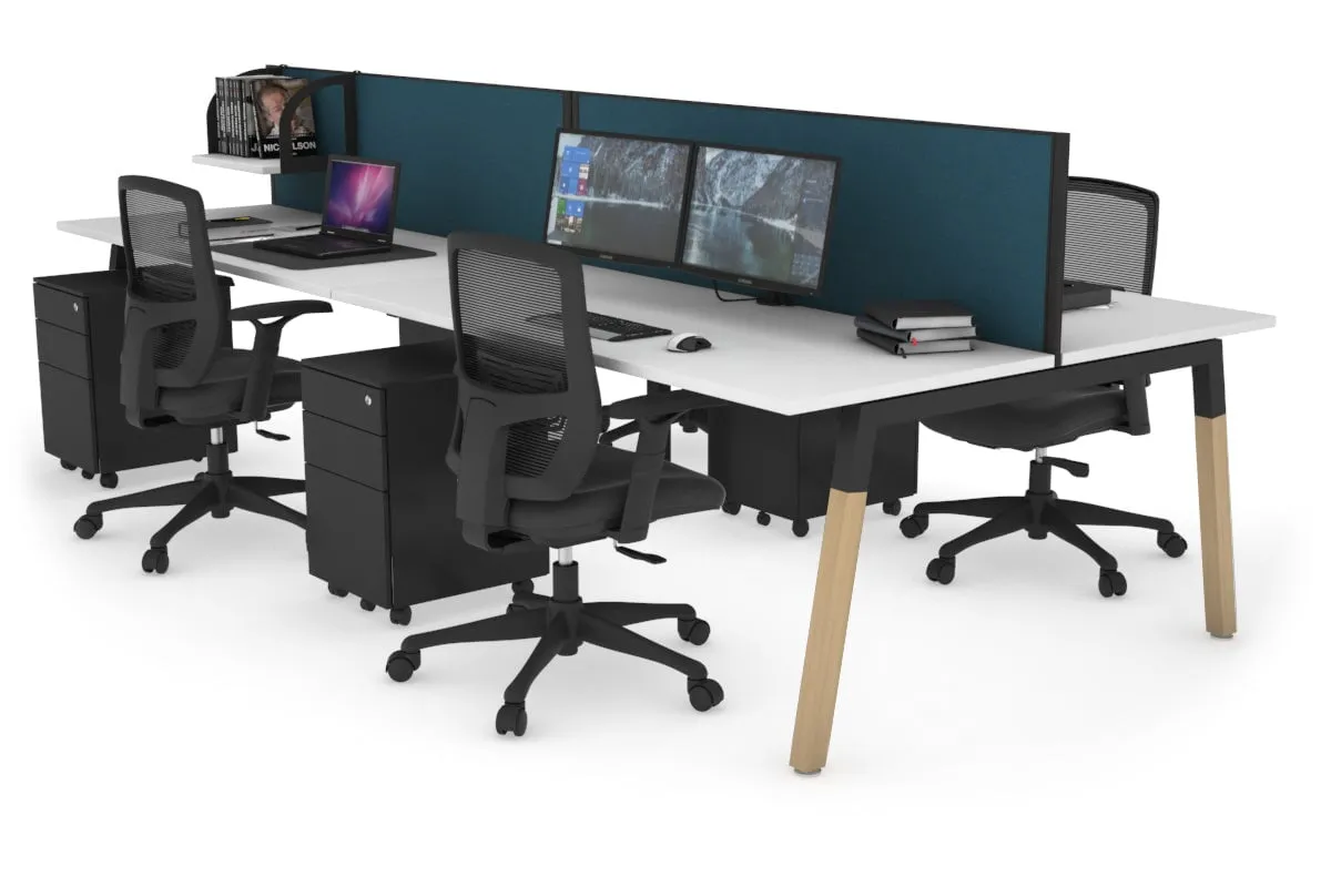 Quadro A Legs 4 Person Office Workstation - Wood Legs Cross Beam [1800L x 700W]