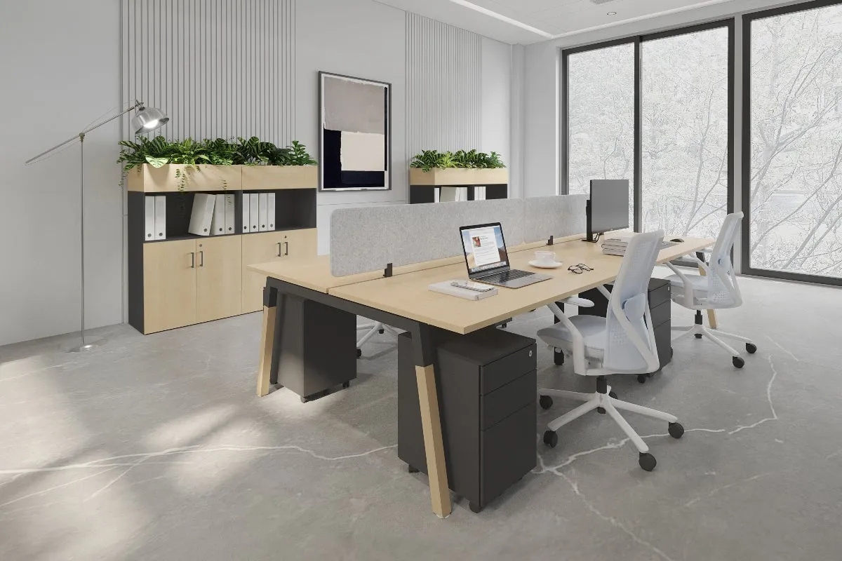 Quadro A Legs 4 Person Office Workstation - Wood Legs Cross Beam [1800L x 700W]