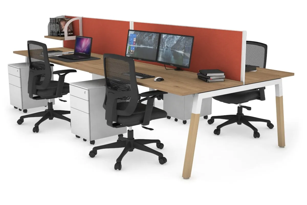 Quadro A Legs 4 Person Office Workstation - Wood Legs Cross Beam [1800L x 700W]