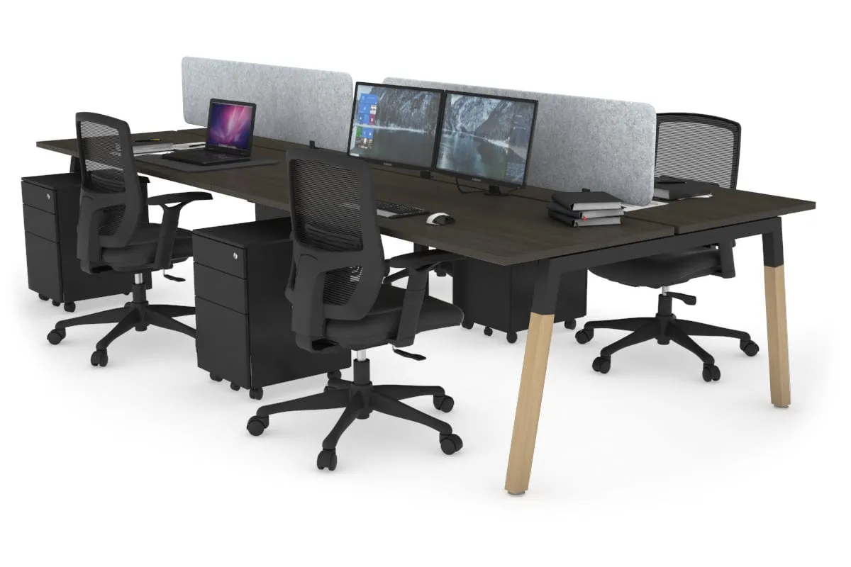 Quadro A Legs 4 Person Office Workstation - Wood Legs Cross Beam [1800L x 700W]