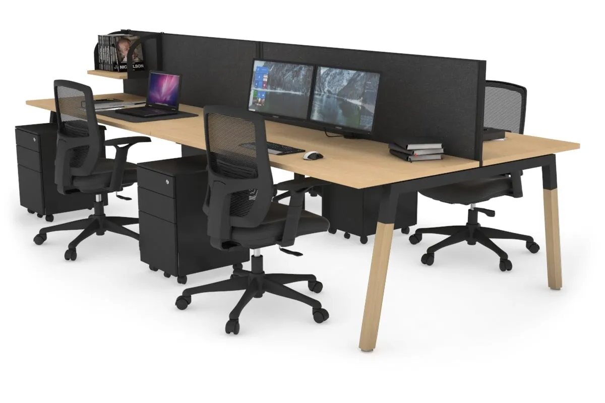 Quadro A Legs 4 Person Office Workstation - Wood Legs Cross Beam [1800L x 700W]