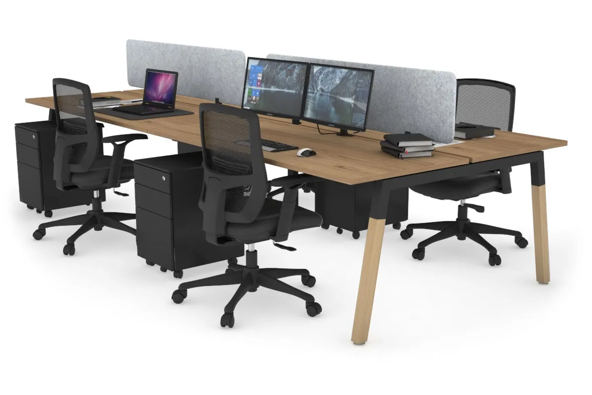 Quadro A Legs 4 Person Office Workstation - Wood Legs Cross Beam [1800L x 700W]