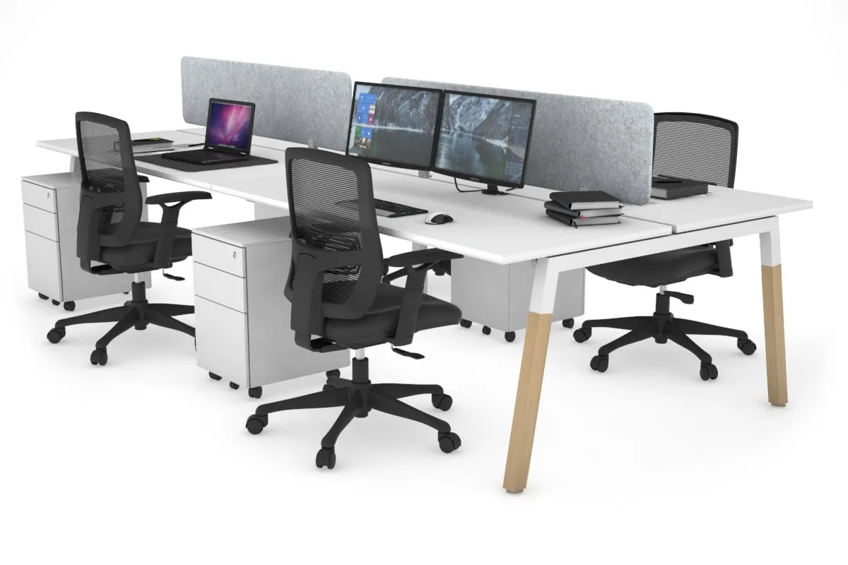 Quadro A Legs 4 Person Office Workstation - Wood Legs Cross Beam [1800L x 700W]