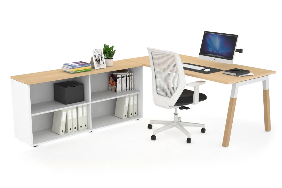 Quadro A Legs Executive Setting - Wood Legs White Cross Beam [1600L x 700W]