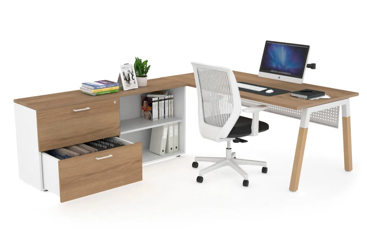 Quadro A Legs Executive Setting - Wood Legs White Cross Beam [1600L x 700W]