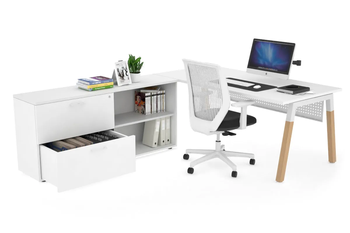 Quadro A Legs Executive Setting - Wood Legs White Cross Beam [1600L x 700W]