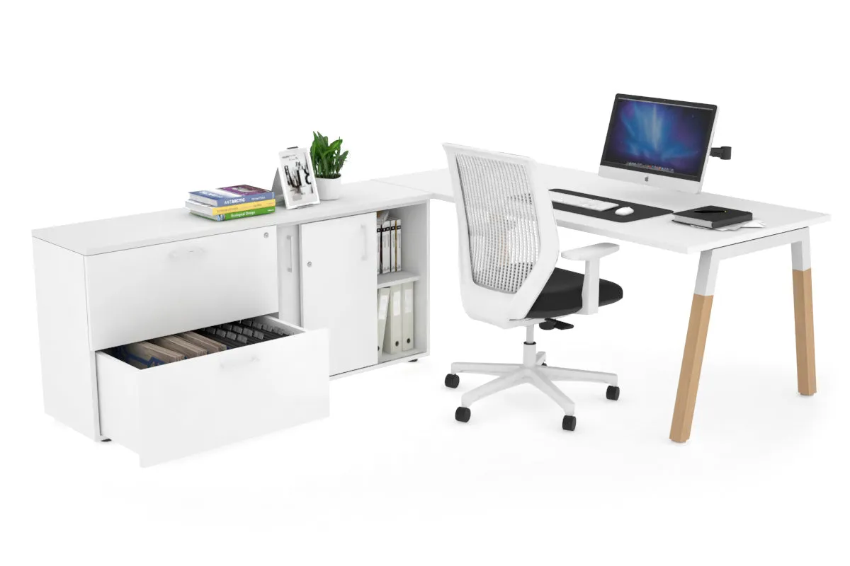 Quadro A Legs Executive Setting - Wood Legs White Cross Beam [1600L x 700W]