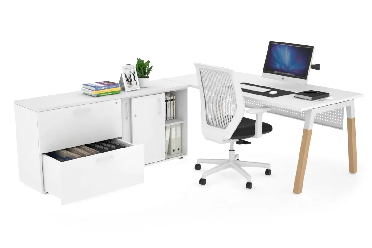 Quadro A Legs Executive Setting - Wood Legs White Cross Beam [1600L x 700W]