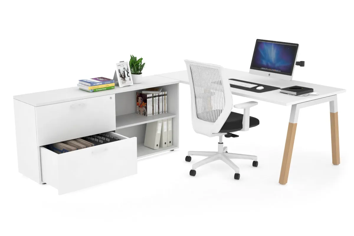 Quadro A Legs Executive Setting - Wood Legs White Cross Beam [1600L x 700W]