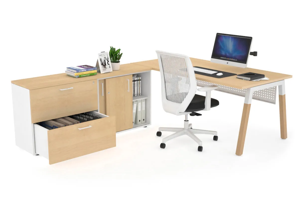 Quadro A Legs Executive Setting - Wood Legs White Cross Beam [1600L x 700W]