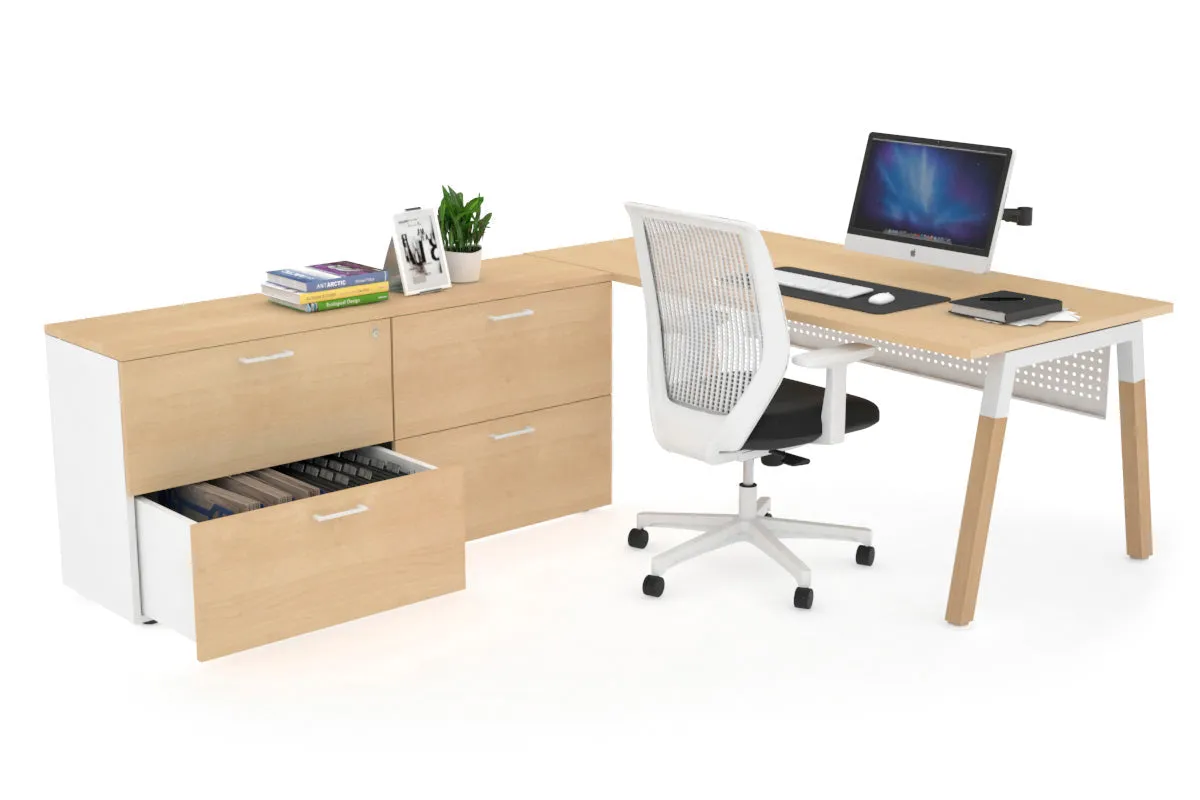 Quadro A Legs Executive Setting - Wood Legs White Cross Beam [1600L x 700W]