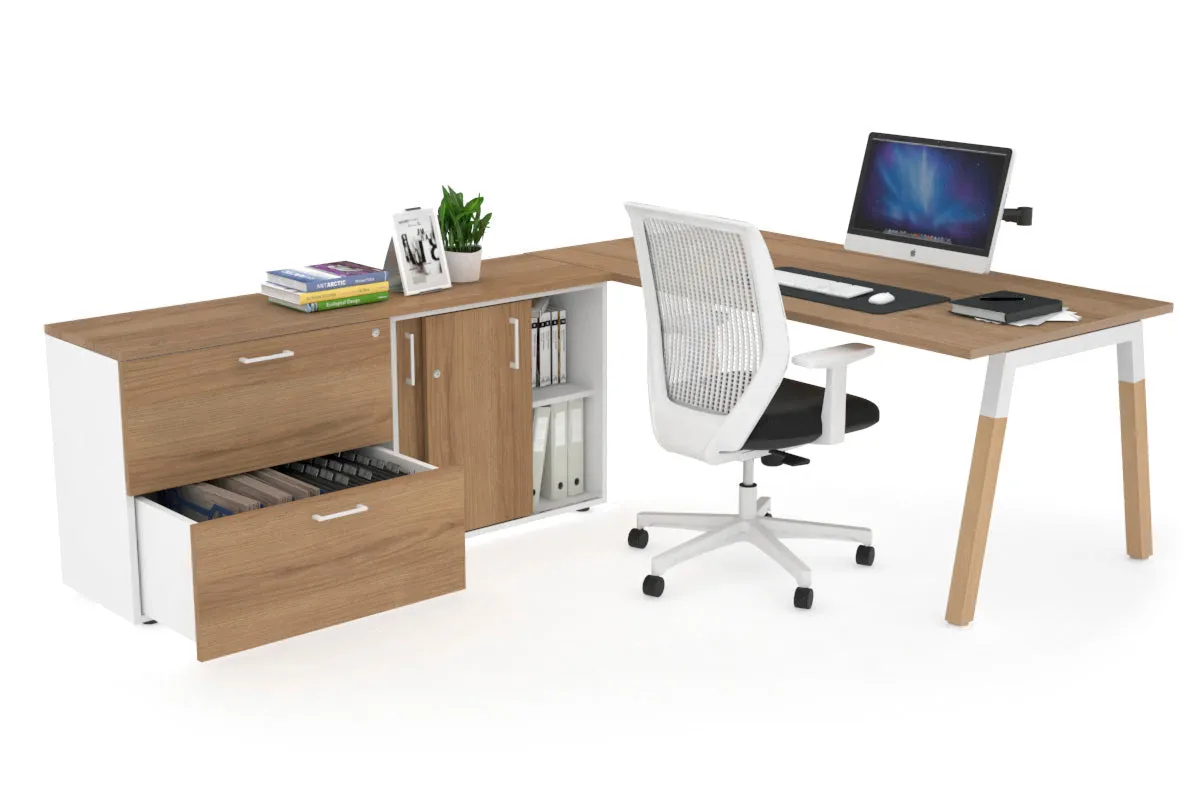 Quadro A Legs Executive Setting - Wood Legs White Cross Beam [1600L x 700W]