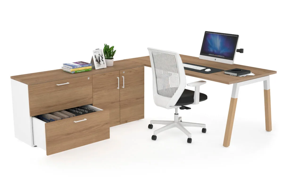 Quadro A Legs Executive Setting - Wood Legs White Cross Beam [1600L x 700W]