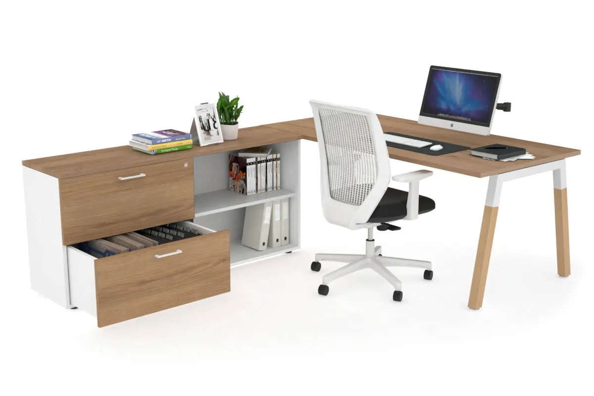 Quadro A Legs Executive Setting - Wood Legs White Cross Beam [1600L x 700W]