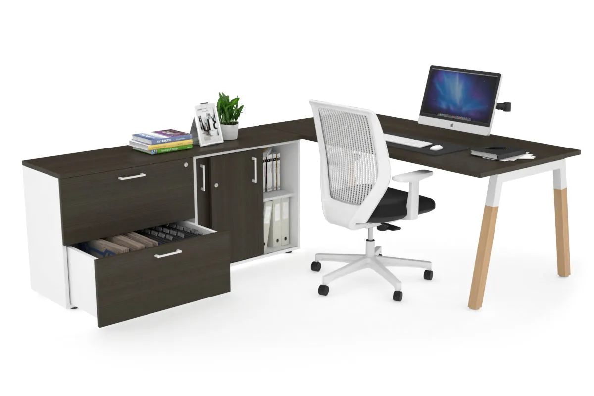 Quadro A Legs Executive Setting - Wood Legs White Cross Beam [1600L x 700W]
