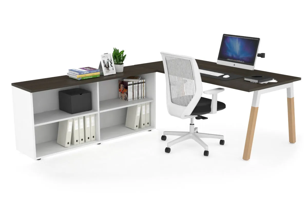 Quadro A Legs Executive Setting - Wood Legs White Cross Beam [1600L x 700W]