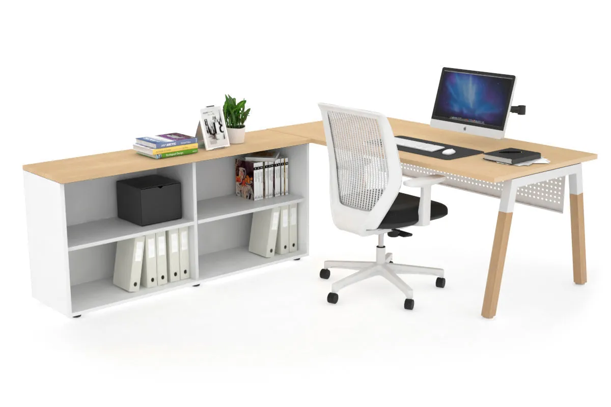 Quadro A Legs Executive Setting - Wood Legs White Cross Beam [1600L x 700W]