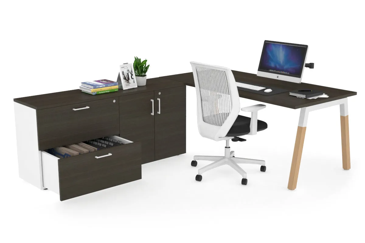Quadro A Legs Executive Setting - Wood Legs White Cross Beam [1600L x 700W]