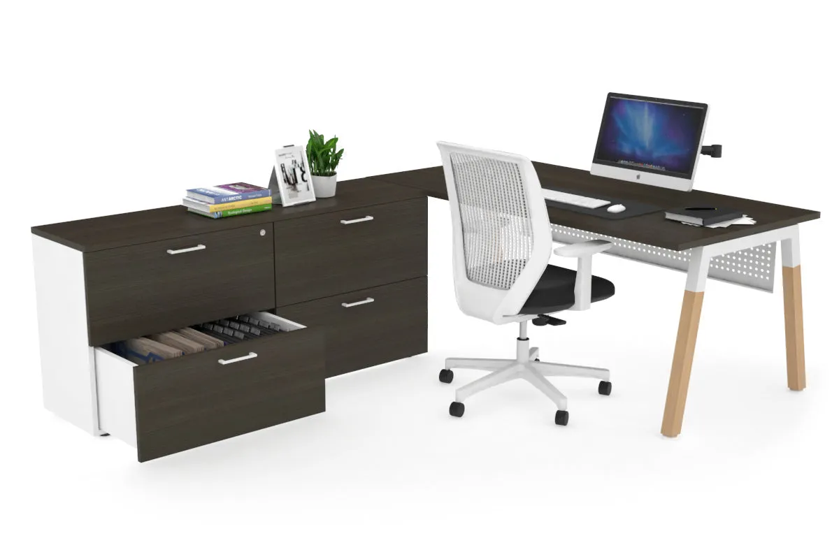 Quadro A Legs Executive Setting - Wood Legs White Cross Beam [1600L x 700W]
