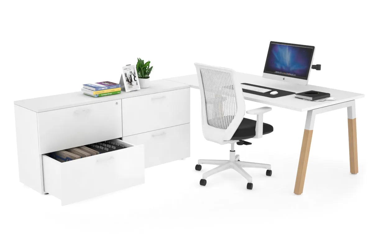 Quadro A Legs Executive Setting - Wood Legs White Cross Beam [1600L x 700W]
