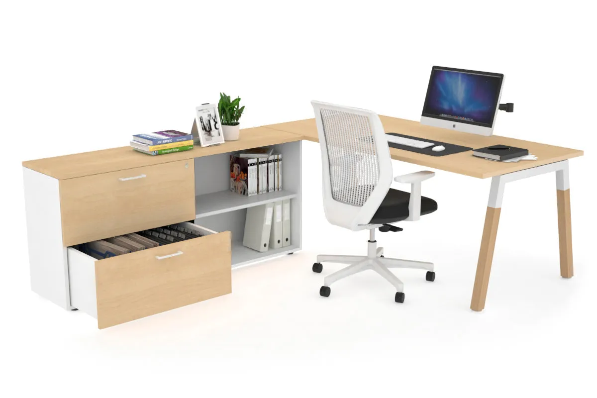 Quadro A Legs Executive Setting - Wood Legs White Cross Beam [1600L x 700W]
