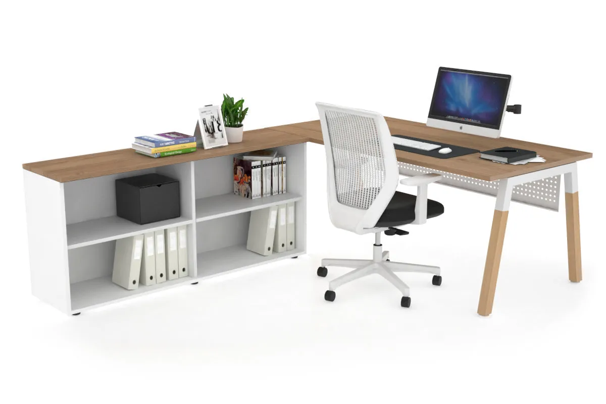 Quadro A Legs Executive Setting - Wood Legs White Cross Beam [1600L x 700W]