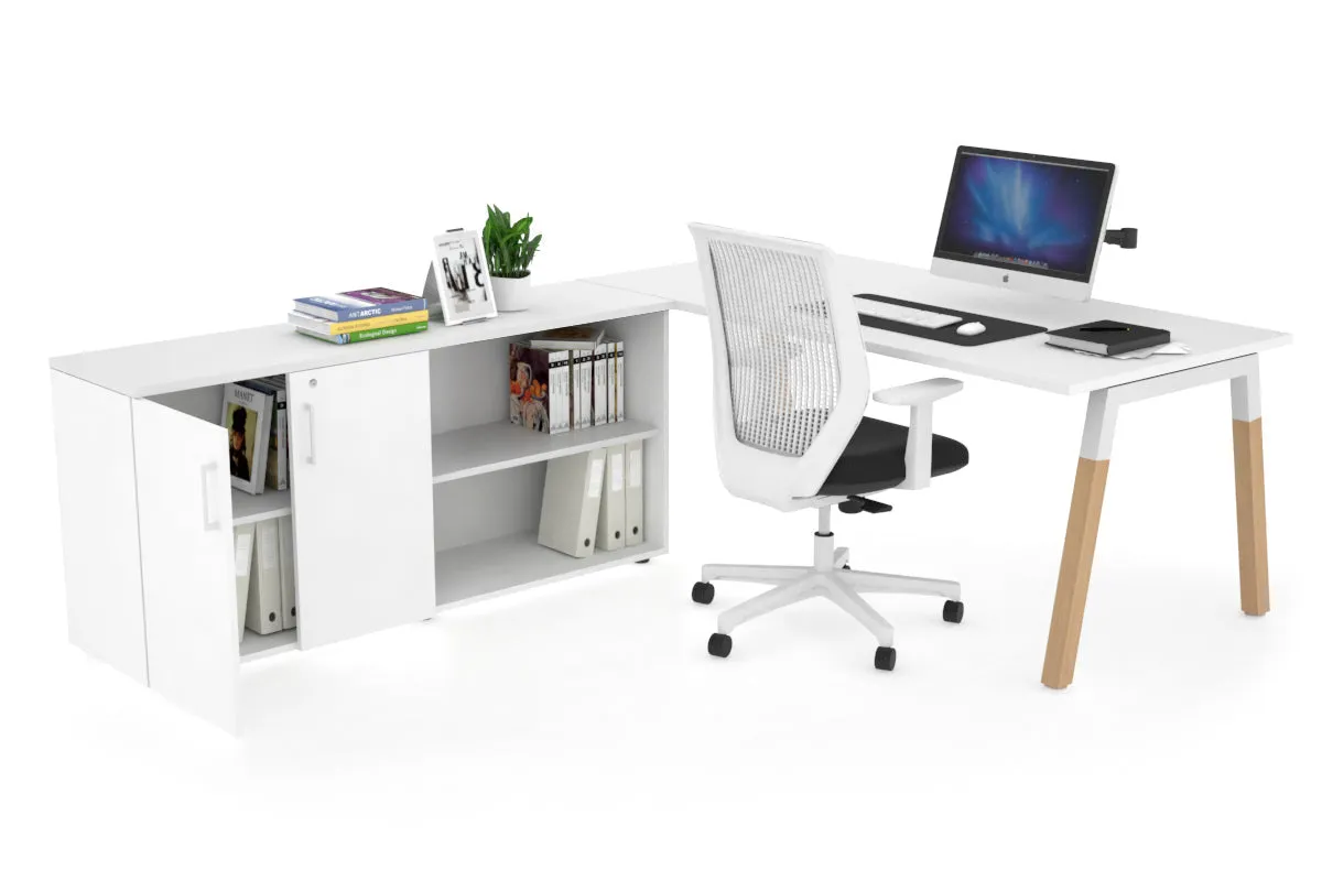 Quadro A Legs Executive Setting - Wood Legs White Cross Beam [1600L x 700W]