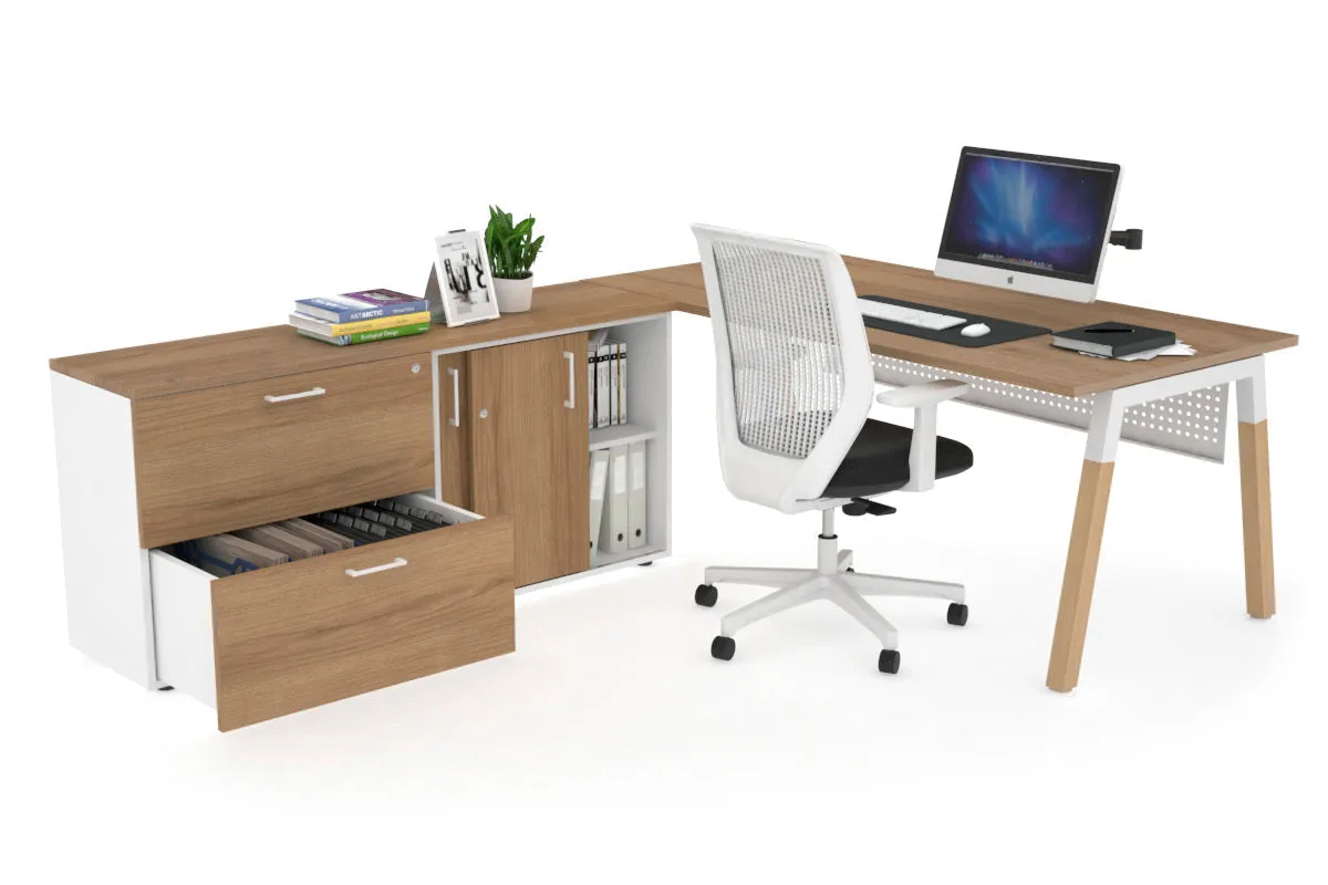 Quadro A Legs Executive Setting - Wood Legs White Cross Beam [1600L x 700W]