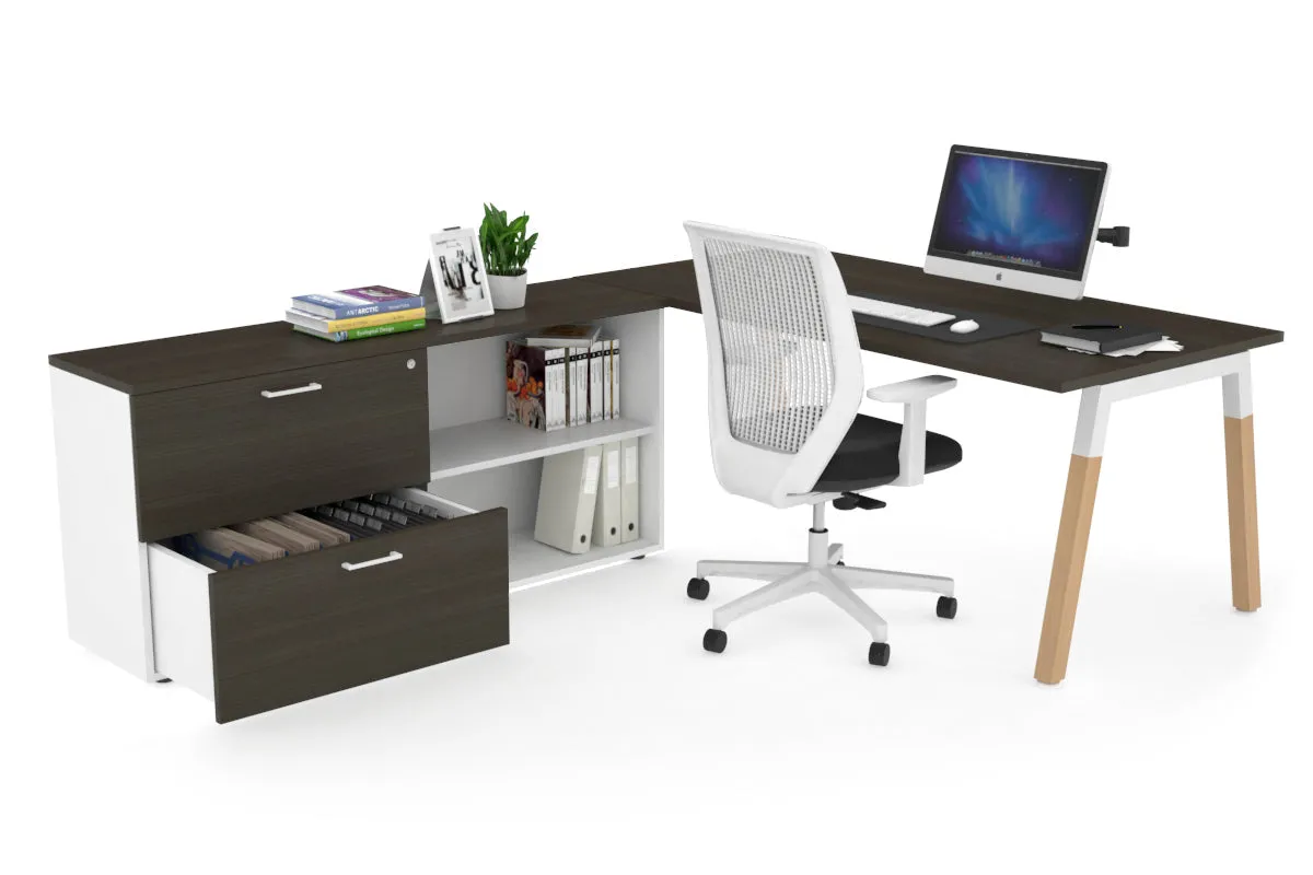 Quadro A Legs Executive Setting - Wood Legs White Cross Beam [1600L x 700W]