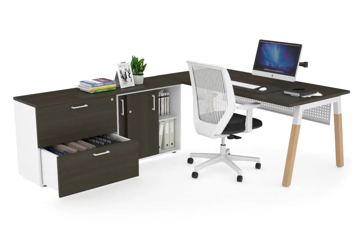 Quadro A Legs Executive Setting - Wood Legs White Cross Beam [1600L x 700W]
