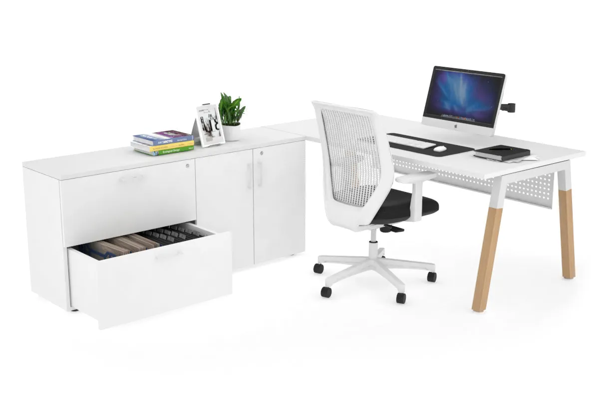 Quadro A Legs Executive Setting - Wood Legs White Cross Beam [1600L x 700W]