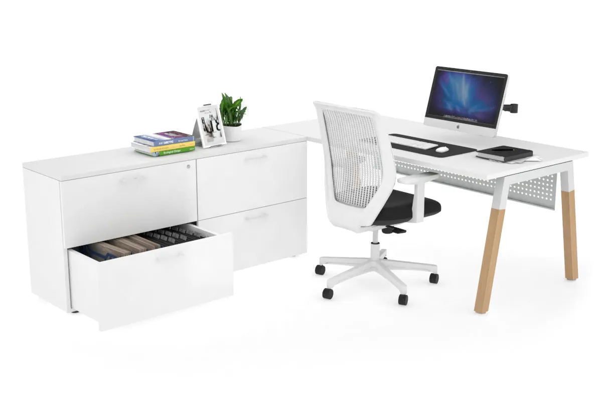Quadro A Legs Executive Setting - Wood Legs White Cross Beam [1600L x 700W]