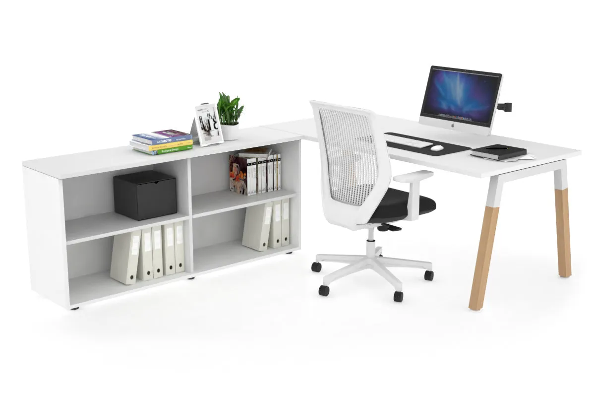Quadro A Legs Executive Setting - Wood Legs White Cross Beam [1600L x 700W]