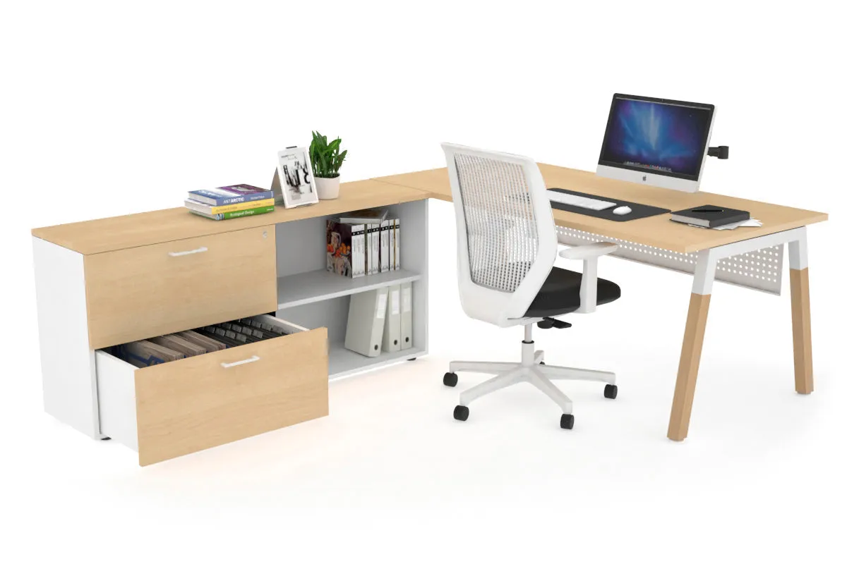 Quadro A Legs Executive Setting - Wood Legs White Cross Beam [1600L x 700W]