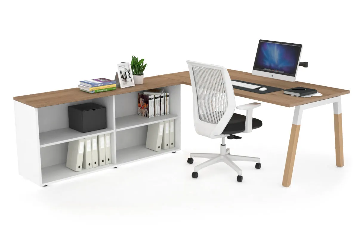Quadro A Legs Executive Setting - Wood Legs White Cross Beam [1600L x 700W]