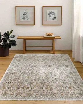 Radha Traditional Dark Olive/Ivory Washable Area Rug