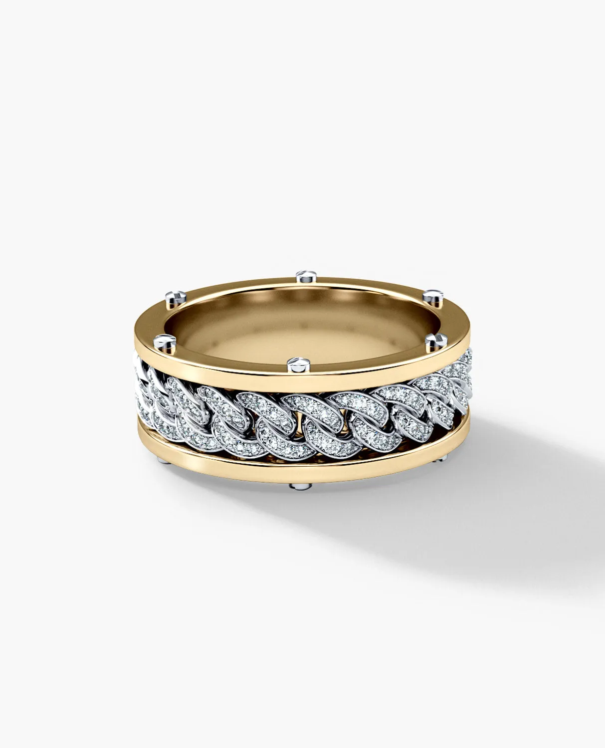 Ready to Ship - KENSINGTON Two Tone Gold Cuban Link Ring with 0.65ct Diamonds