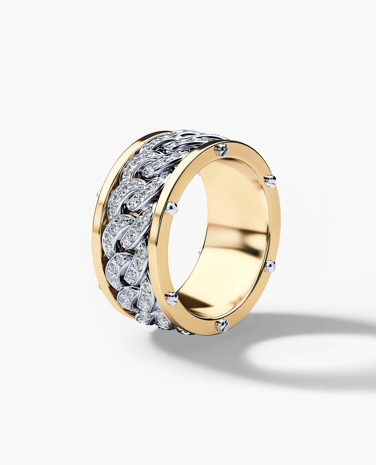 Ready to Ship - KENSINGTON Two Tone Gold Cuban Link Ring with 0.65ct Diamonds