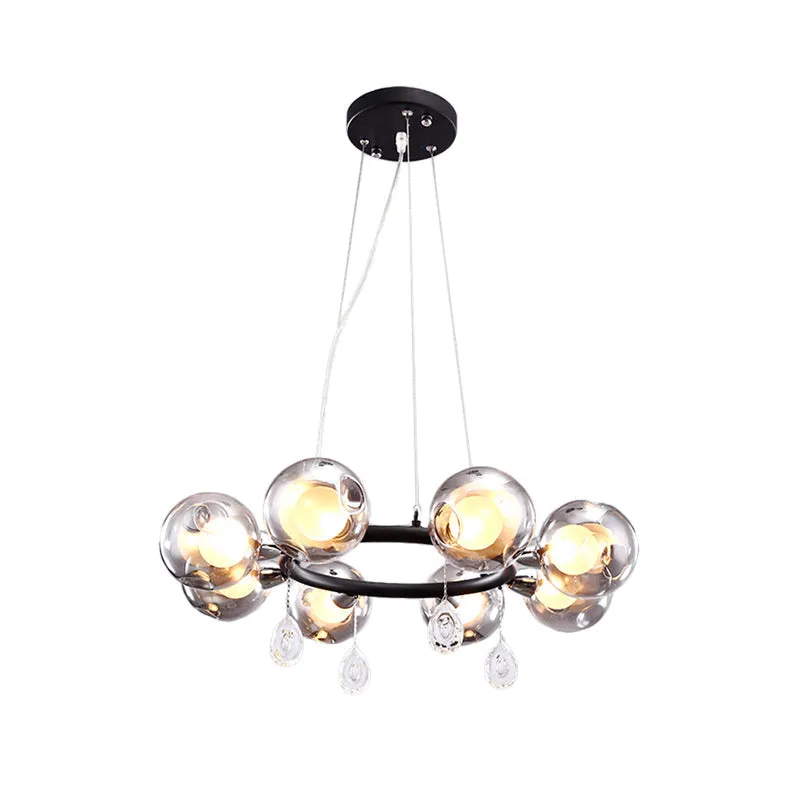 Smoke Glass Ball Chandelier with LED Lights in Black - Modernist Dimpled Design (6/8 Lights)