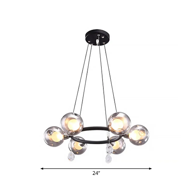 Smoke Glass Ball Chandelier with LED Lights in Black - Modernist Dimpled Design (6/8 Lights)