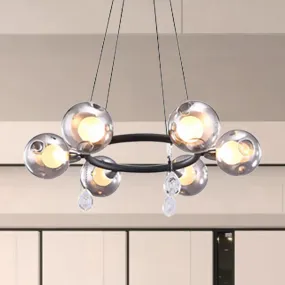 Smoke Glass Ball Chandelier with LED Lights in Black - Modernist Dimpled Design (6/8 Lights)