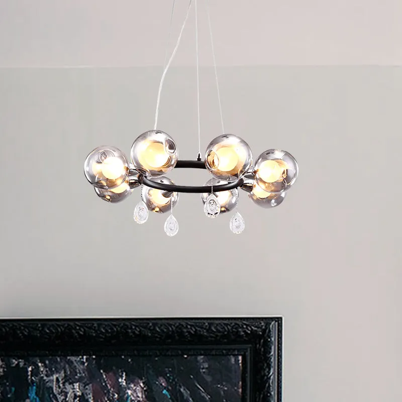 Smoke Glass Ball Chandelier with LED Lights in Black - Modernist Dimpled Design (6/8 Lights)