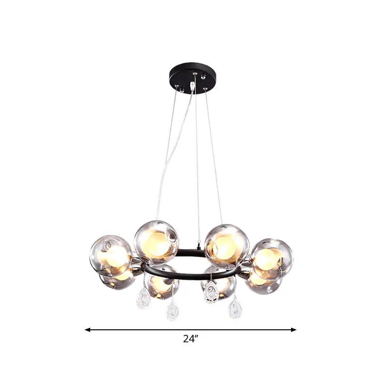 Smoke Glass Ball Chandelier with LED Lights in Black - Modernist Dimpled Design (6/8 Lights)